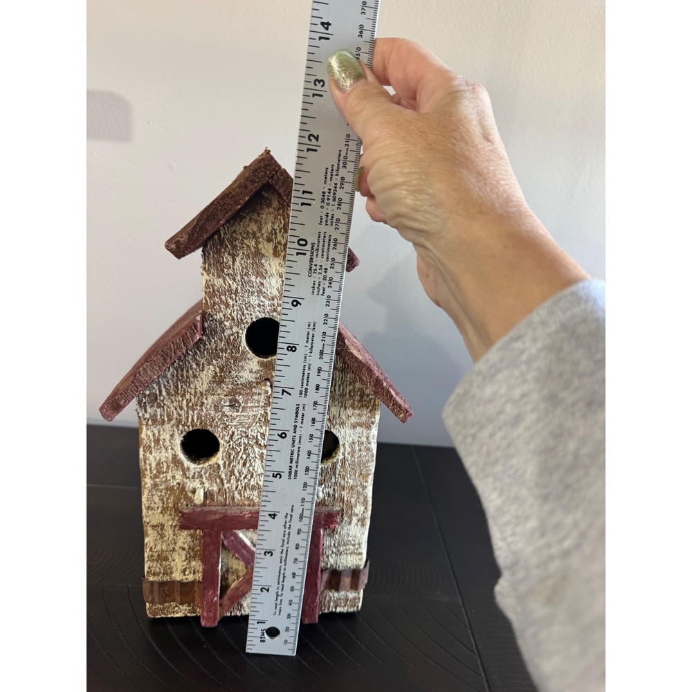 Rustic Farmhouse Wooden Birdhouse Decorative Distressed Barn Style Brown Red - Picture 6 of 7
